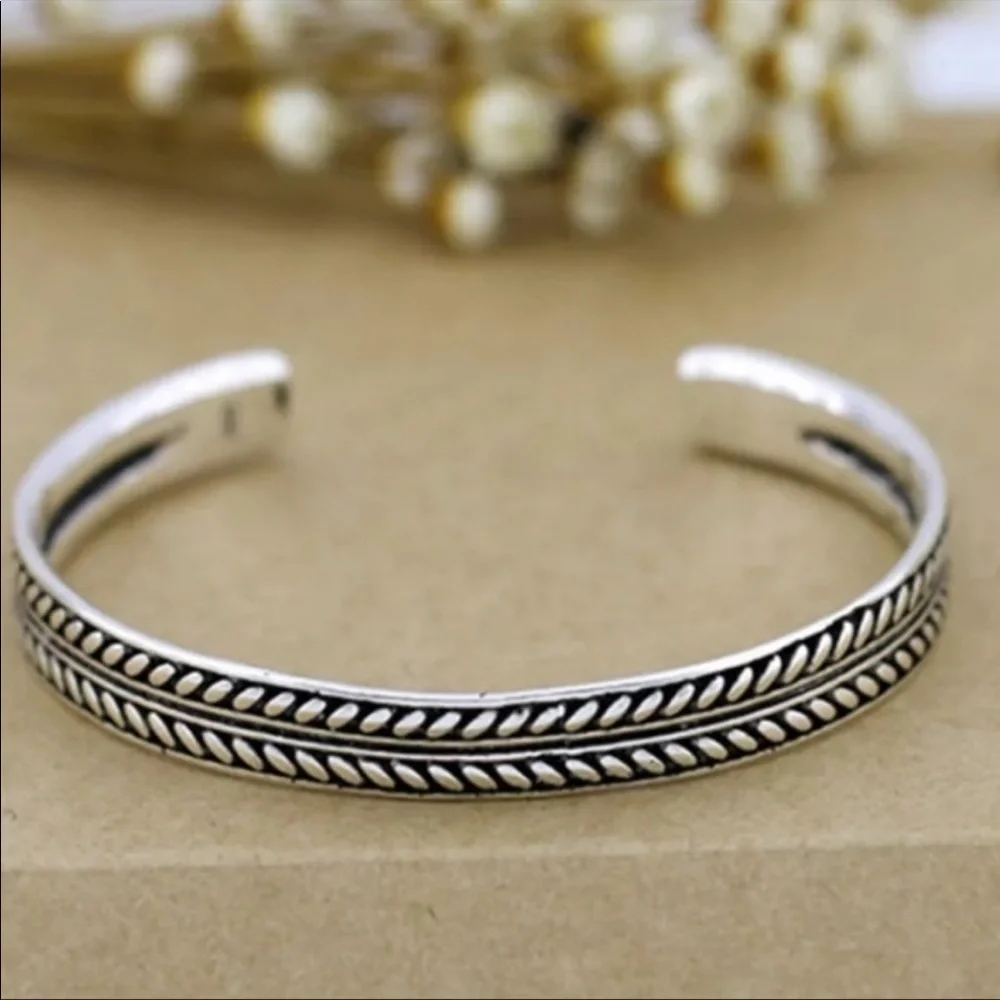 💎 Vintage Leaves 925 Sterling Silver Cuff Bracelet - Picture 7 of 10